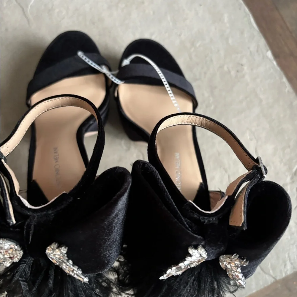 NWT Antonio Melani Velvet Platform Dress feathers bows Sandals heels prom, 8
